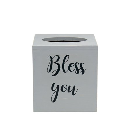 Elegant Designs Farmhouse Square Wooden Tissue Box Cover with Bless you Script in Black and Sliding Base Gray Wash HG2024-GRW